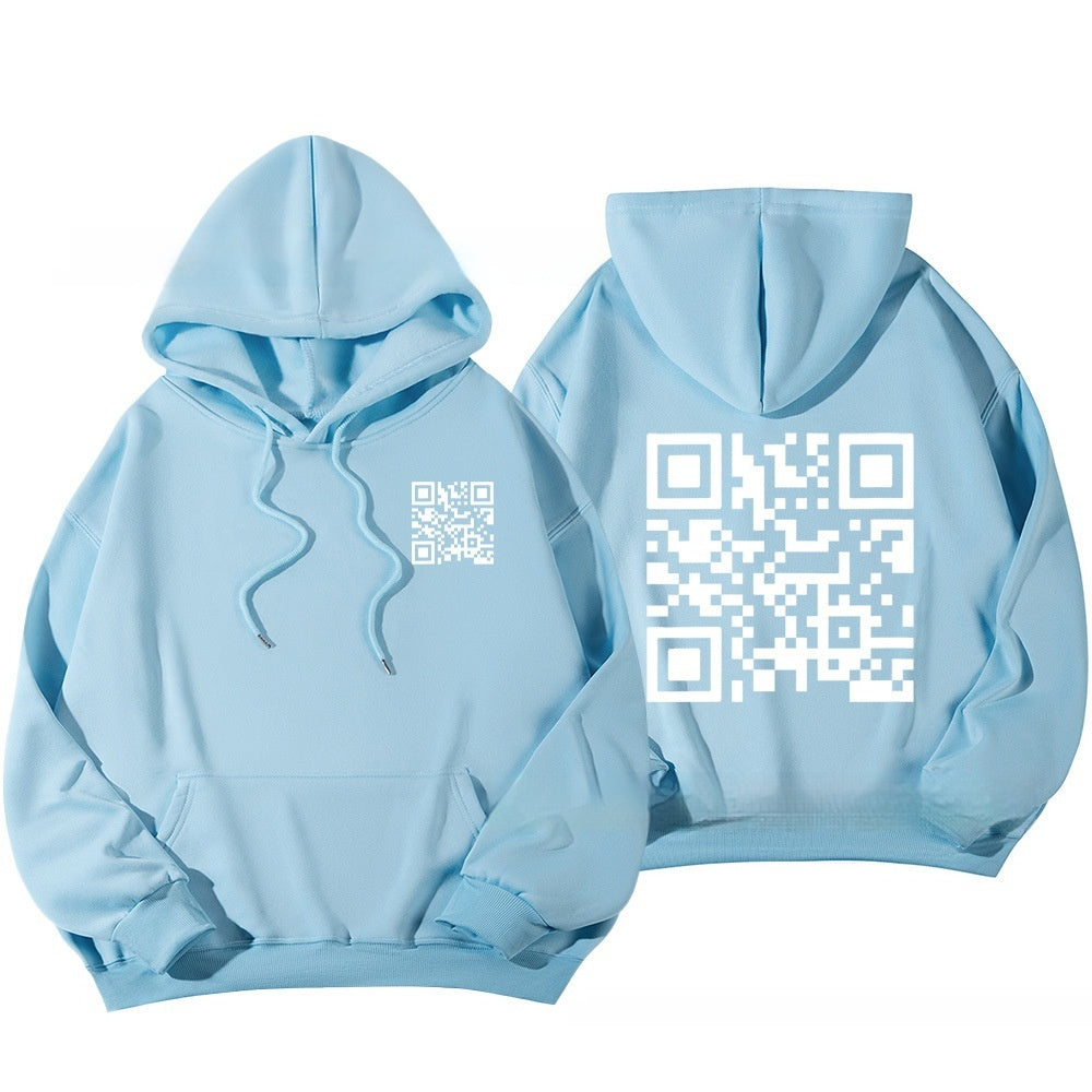 F K You QR Code Hoodie Cross-border European Code Plus Size Men's And Women's Same Fleece-lined QR Code Hoodie - Wholesalus