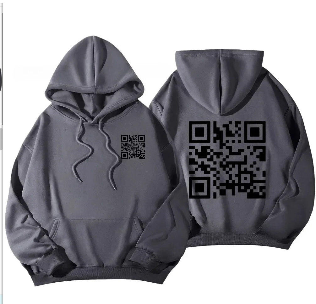 F K You QR Code Hoodie Cross-border European Code Plus Size Men's And Women's Same Fleece-lined QR Code Hoodie - Wholesalus