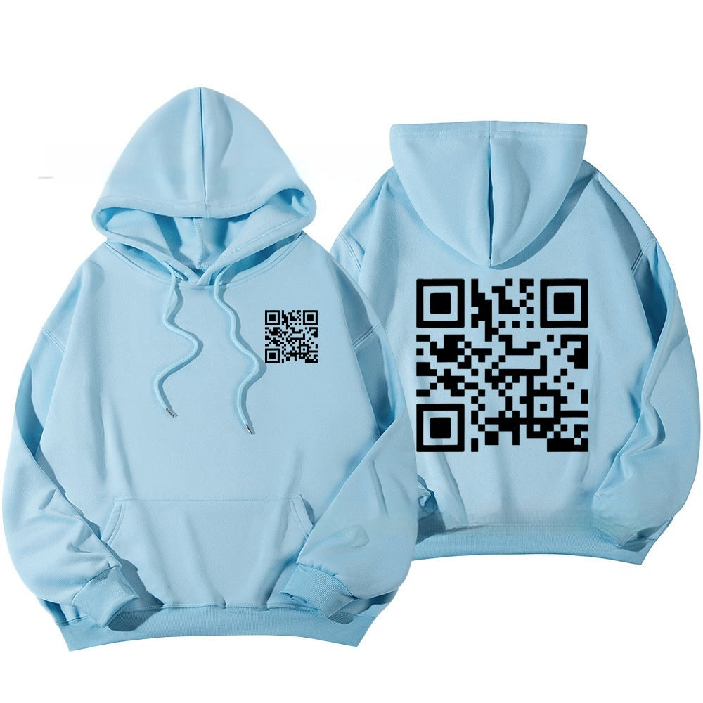 F K You QR Code Hoodie Cross-border European Code Plus Size Men's And Women's Same Fleece-lined QR Code Hoodie - Wholesalus
