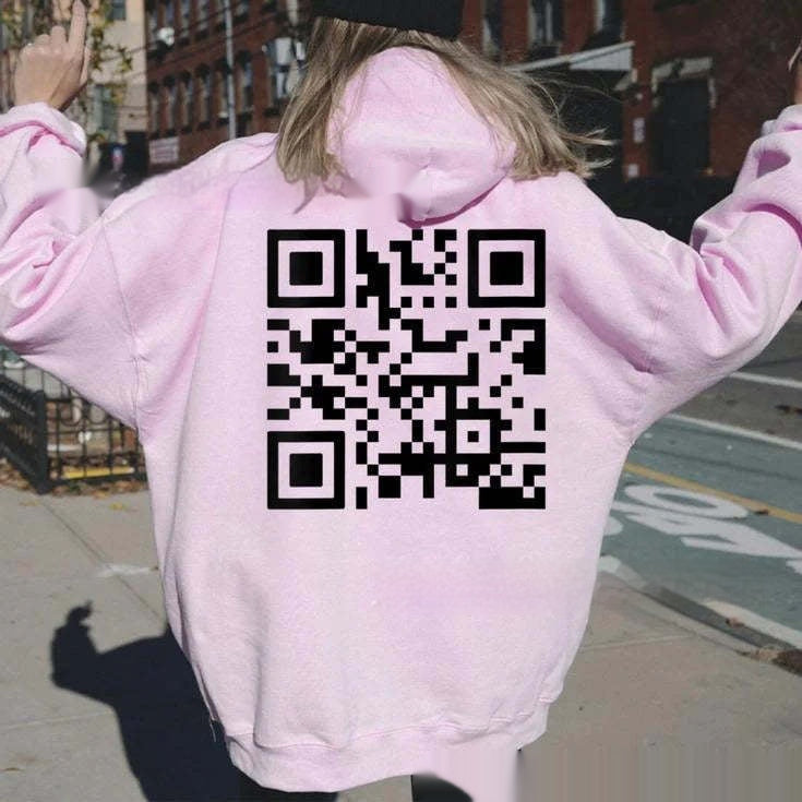 F K You QR Code Hoodie Cross-border European Code Plus Size Men's And Women's Same Fleece-lined QR Code Hoodie - Wholesalus