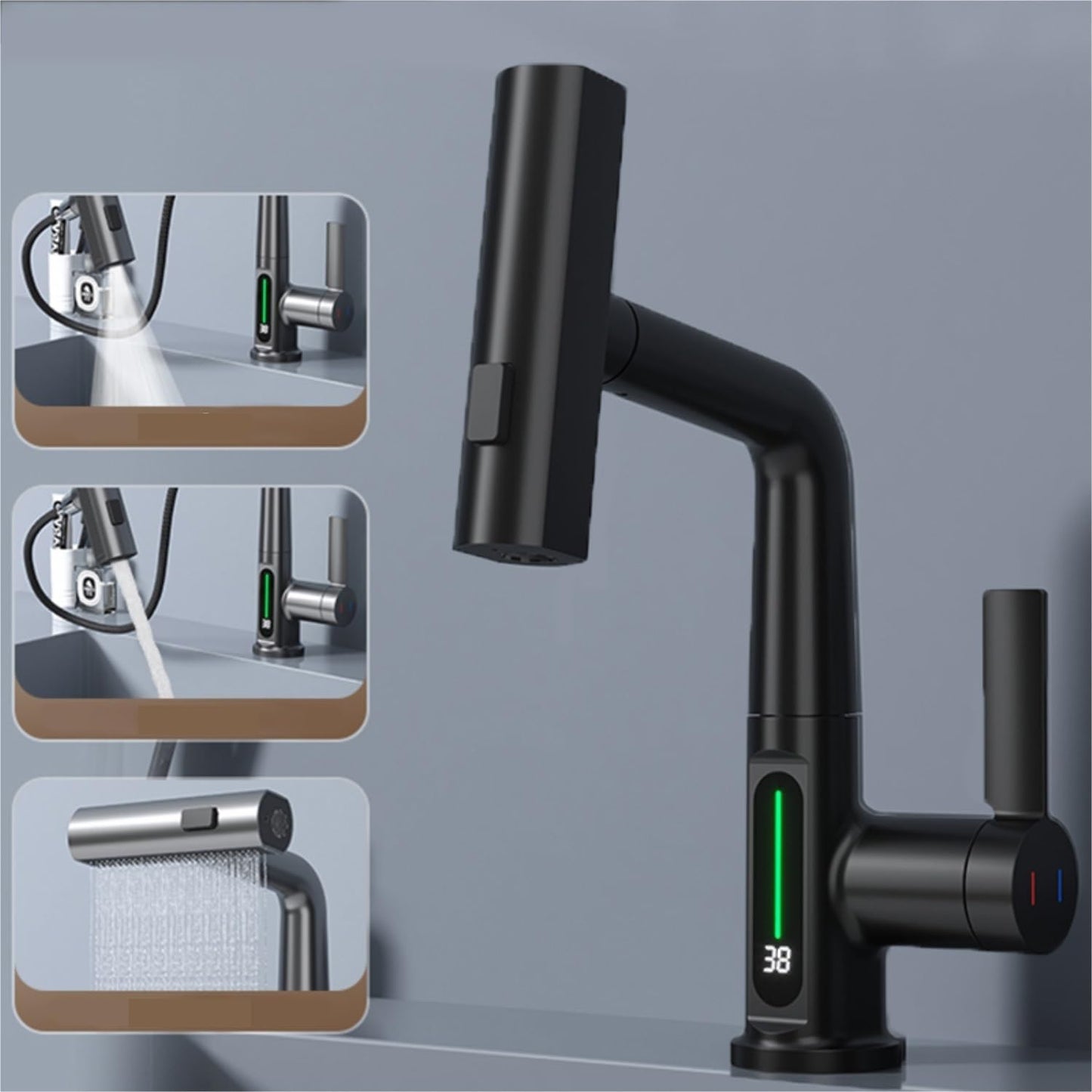 Multifunctional Digital Display Pull-out Faucet - Wholesalus