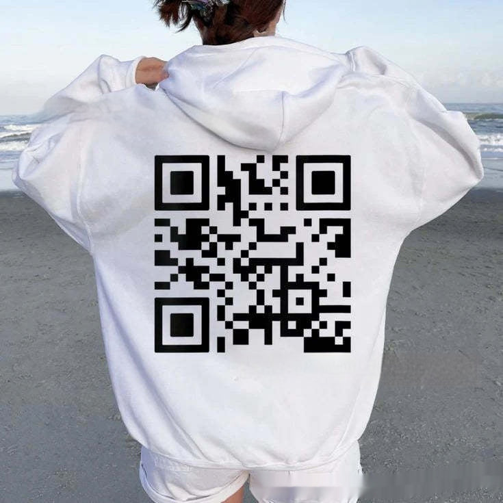 F K You QR Code Hoodie Cross-border European Code Plus Size Men's And Women's Same Fleece-lined QR Code Hoodie - Wholesalus