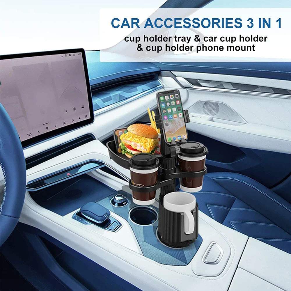 3 In 1 Adjustable Car Cup Tray with Phone Holder - Wholesalus