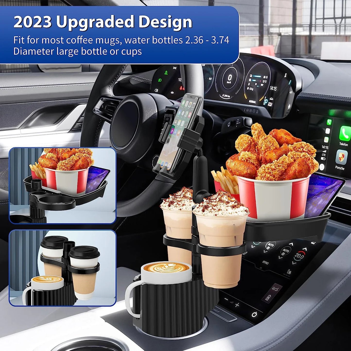 3 In 1 Adjustable Car Cup Tray with Phone Holder - Wholesalus