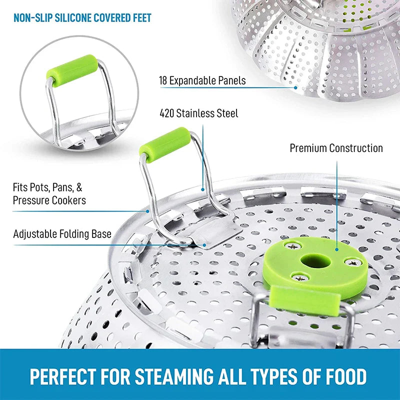 Stainless Steel Collapsible Mesh Steamer Basket - Wholesalus
