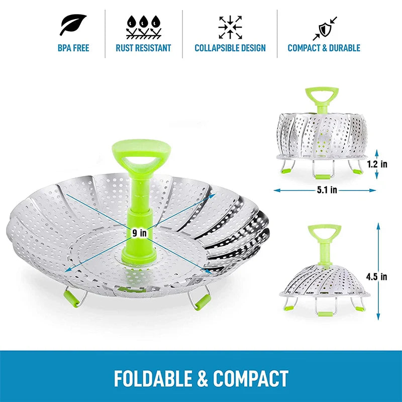 Stainless Steel Collapsible Mesh Steamer Basket - Wholesalus