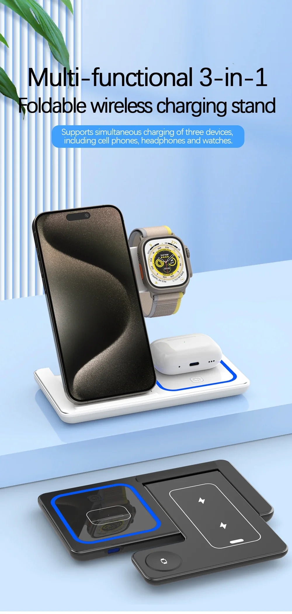 3 in 1 Foldable Wireless Charging Stand - Wholesalus
