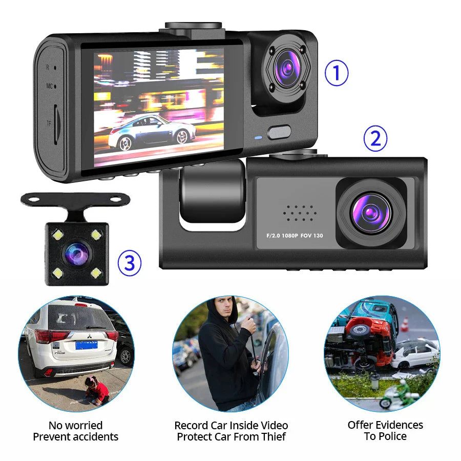 Three Channel Car HD DashCam - Wholesalus