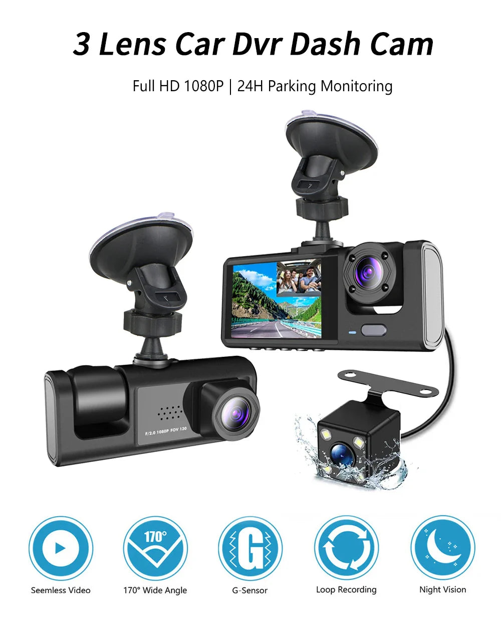 Three Channel Car HD DashCam - Wholesalus