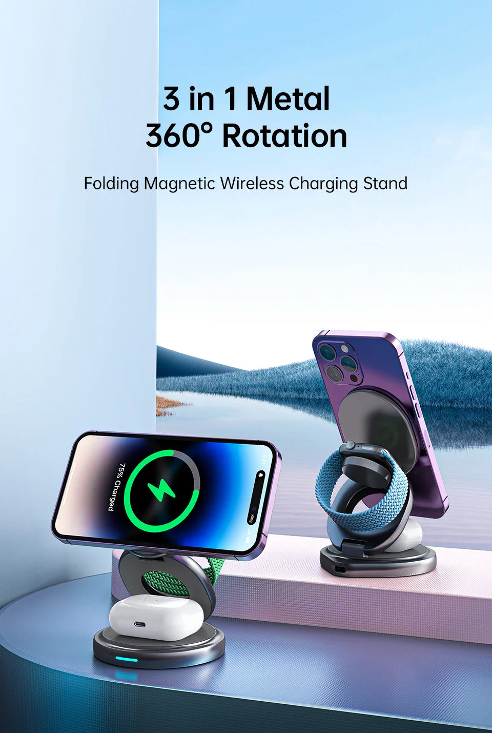 3 in 1 Foldable Magnetic Wireless Charger - Wholesalus