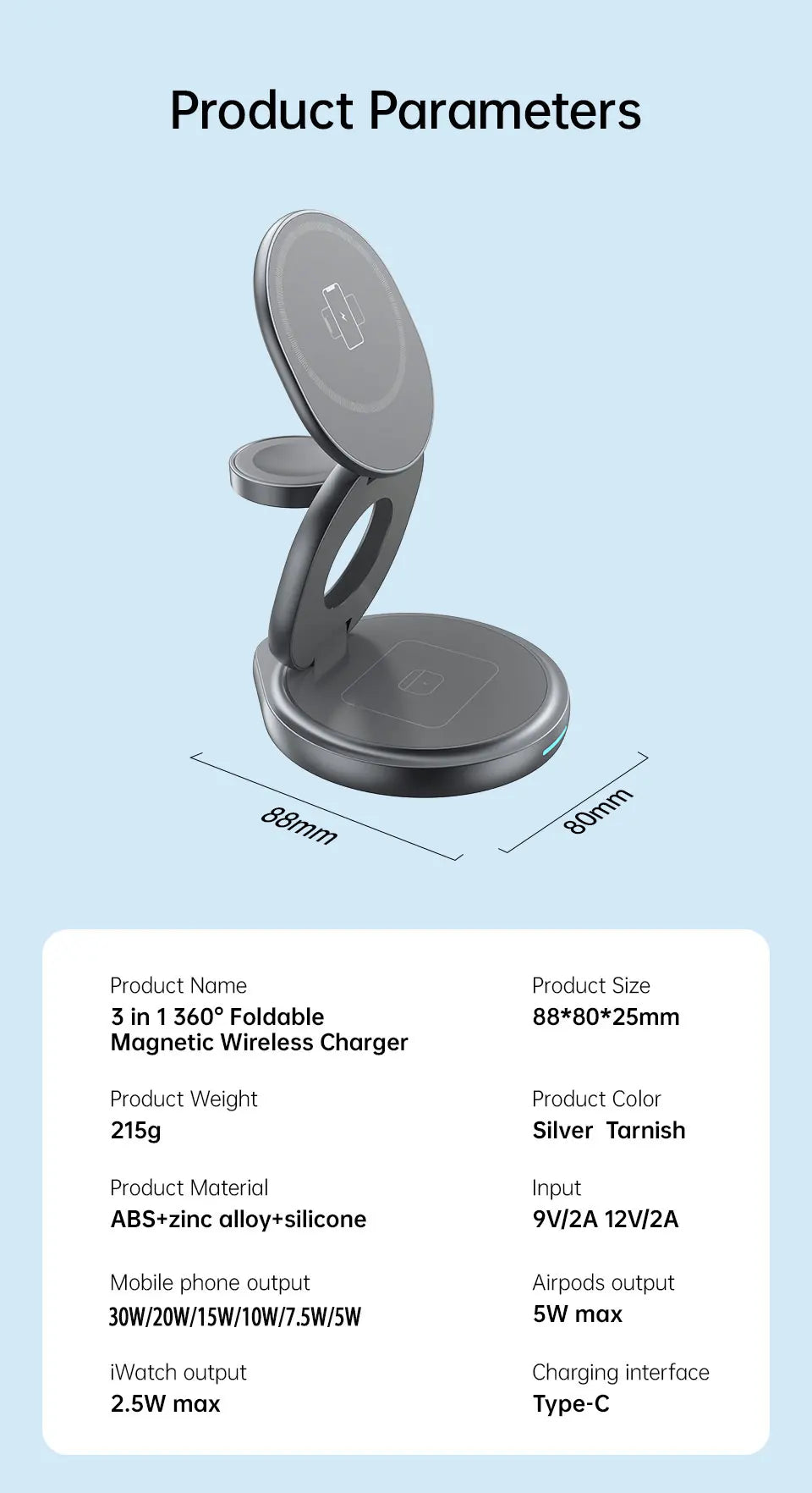 3 in 1 Foldable Magnetic Wireless Charger - Wholesalus