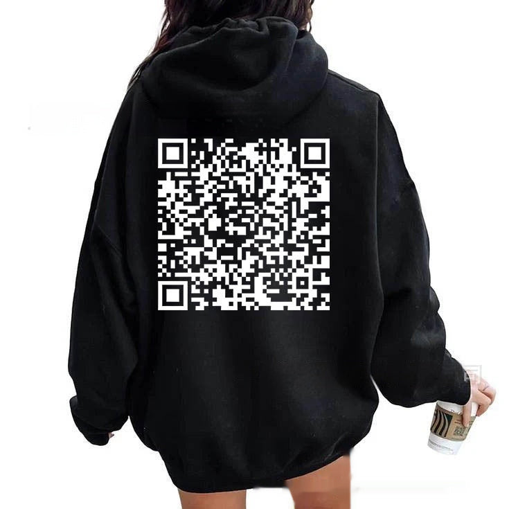 F K You QR Code Hoodie Cross-border European Code Plus Size Men's And Women's Same Fleece-lined QR Code Hoodie - Wholesalus