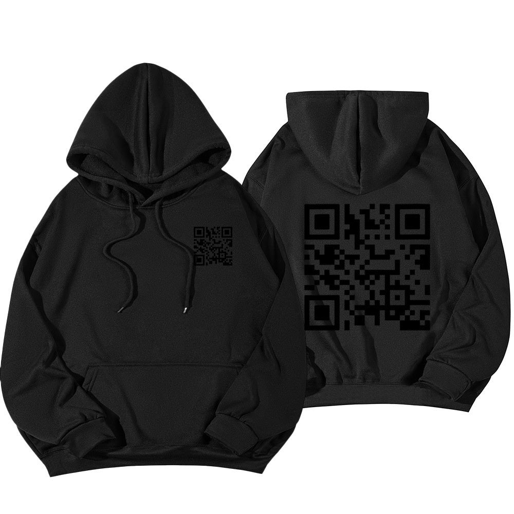 F K You QR Code Hoodie Cross-border European Code Plus Size Men's And Women's Same Fleece-lined QR Code Hoodie - Wholesalus