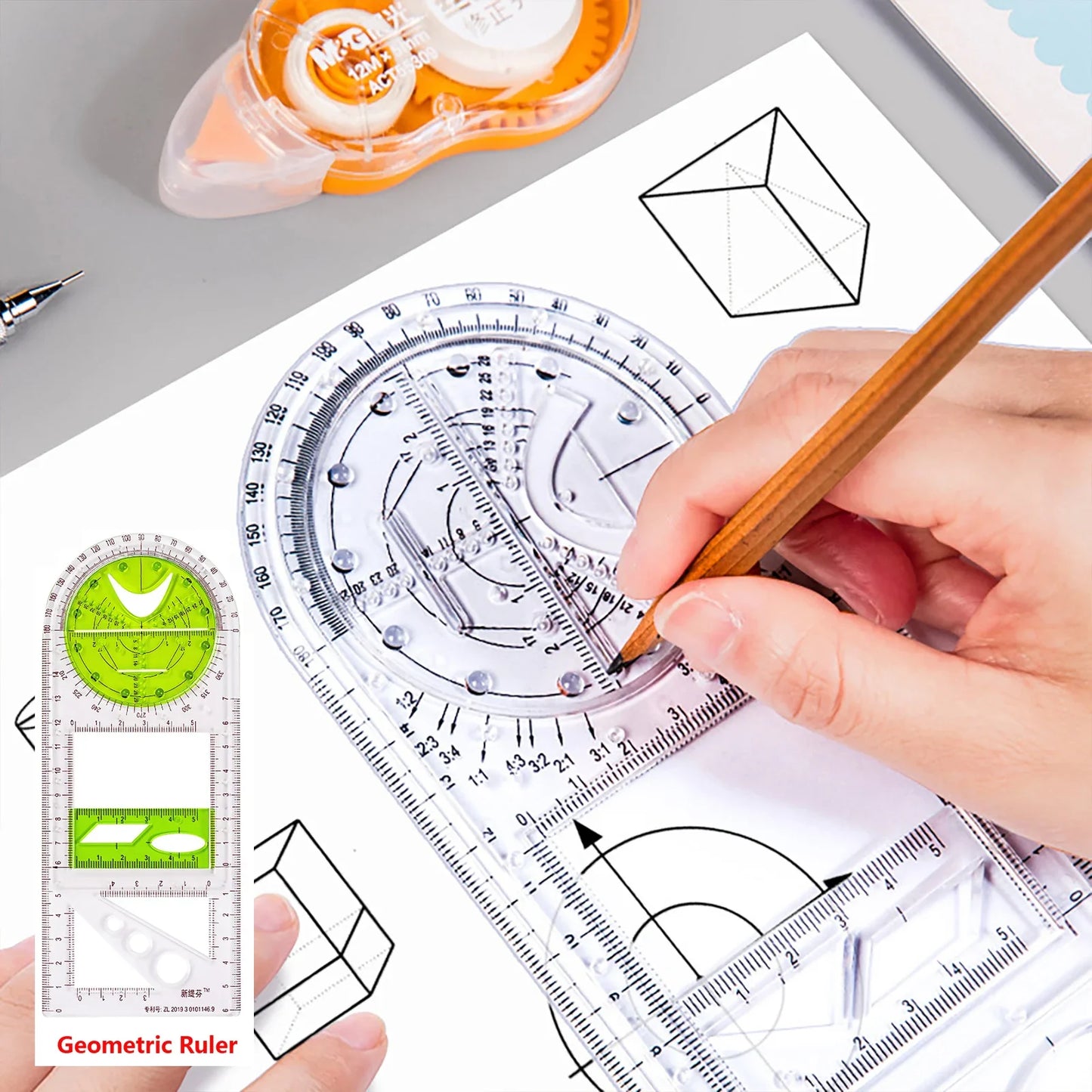 Rotatable Mathematical Geometry Ruler - Wholesalus