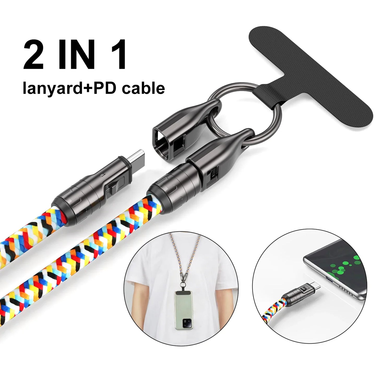 2 In 1 Lanyard Strap Fast Charging Cable - Wholesalus