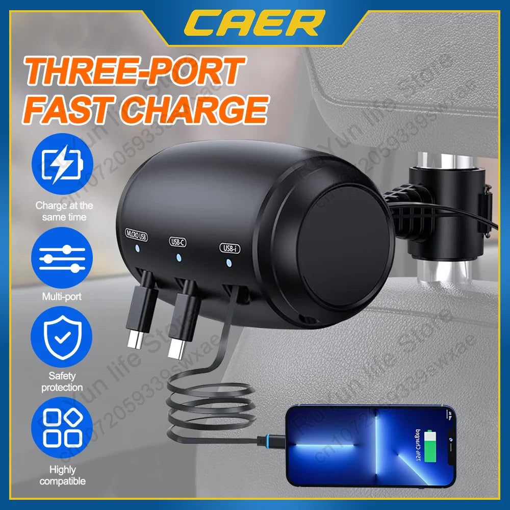 Retractable Car Backseat Fast Charging Adapter - Wholesalus