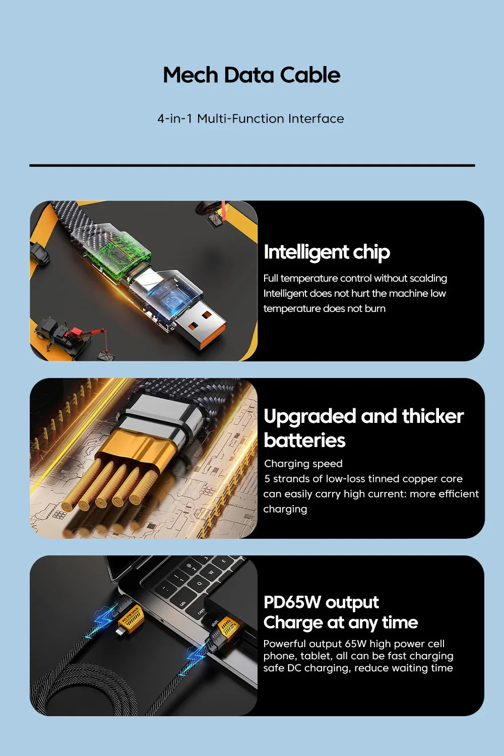 Ultra Strong 4 in 1 Fast Charge Data Cable - Wholesalus