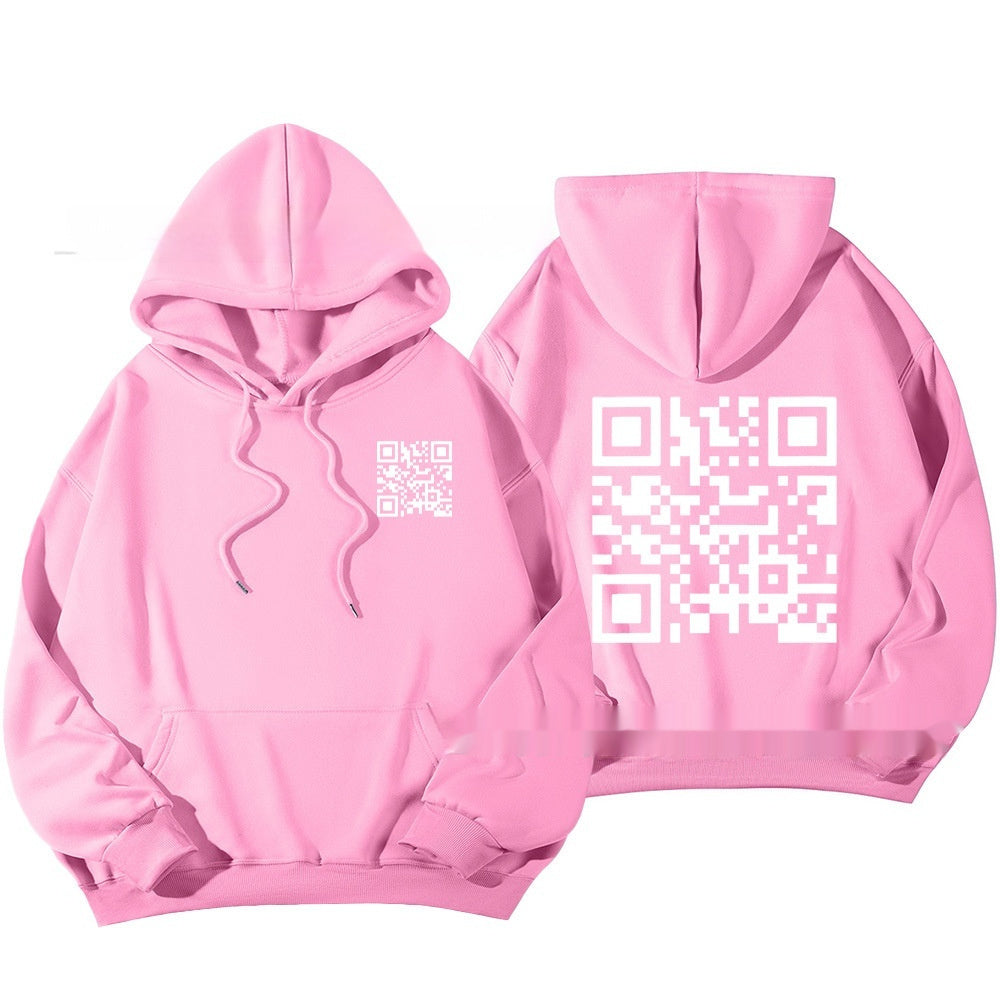F K You QR Code Hoodie Cross-border European Code Plus Size Men's And Women's Same Fleece-lined QR Code Hoodie - Wholesalus