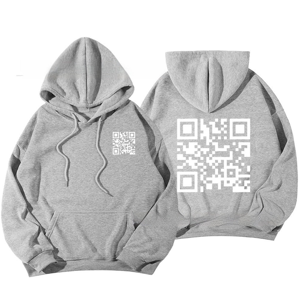 F K You QR Code Hoodie Cross-border European Code Plus Size Men's And Women's Same Fleece-lined QR Code Hoodie - Wholesalus