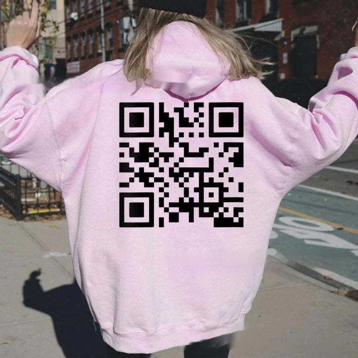 F K You QR Code Hoodie Cross-border European Code Plus Size Men's And Women's Same Fleece-lined QR Code Hoodie - Wholesalus