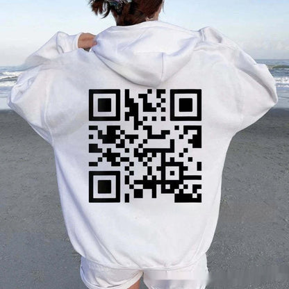 F K You QR Code Hoodie Cross-border European Code Plus Size Men's And Women's Same Fleece-lined QR Code Hoodie - Wholesalus