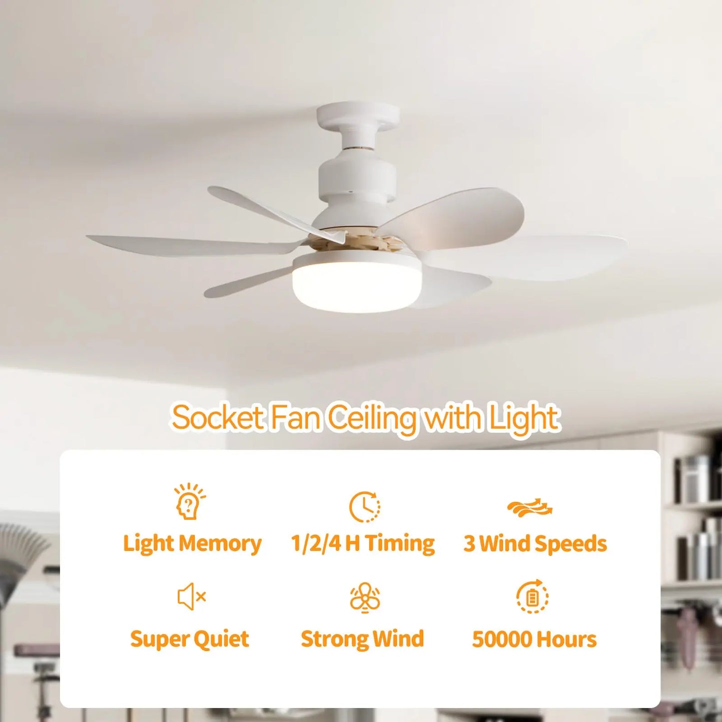 Socket Ceiling Fan with Light