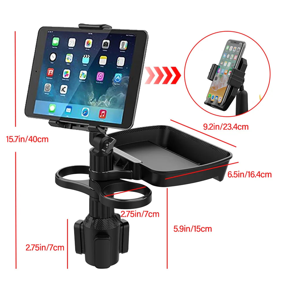 3 In 1 Adjustable Car Cup Tray with Phone Holder