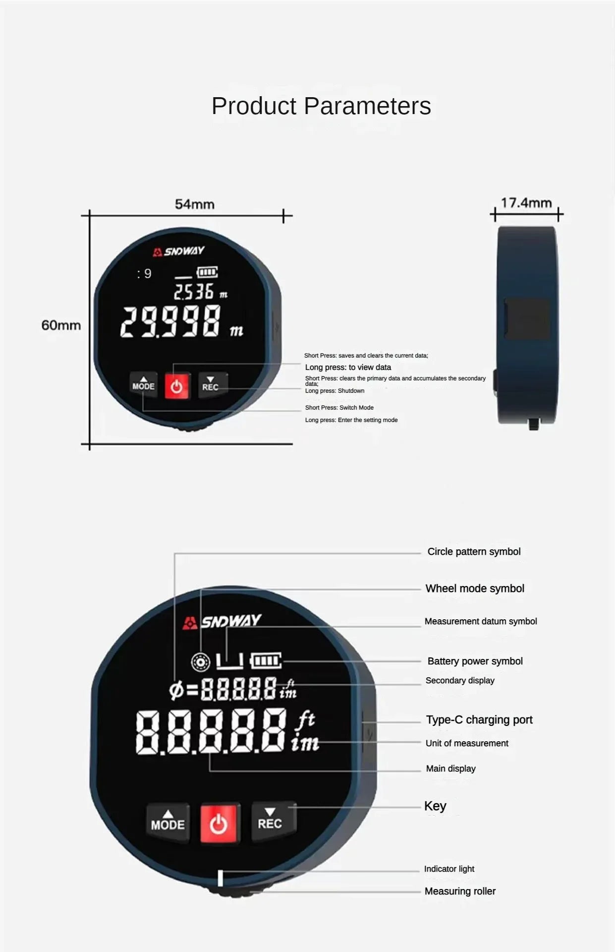 2 in 1 Roller Laser Rangefinder