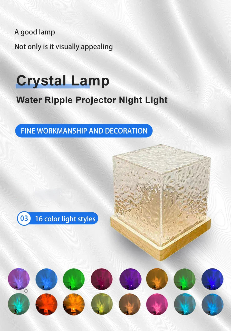 Dynamic Rotating Water Ripple Crystal Lamp