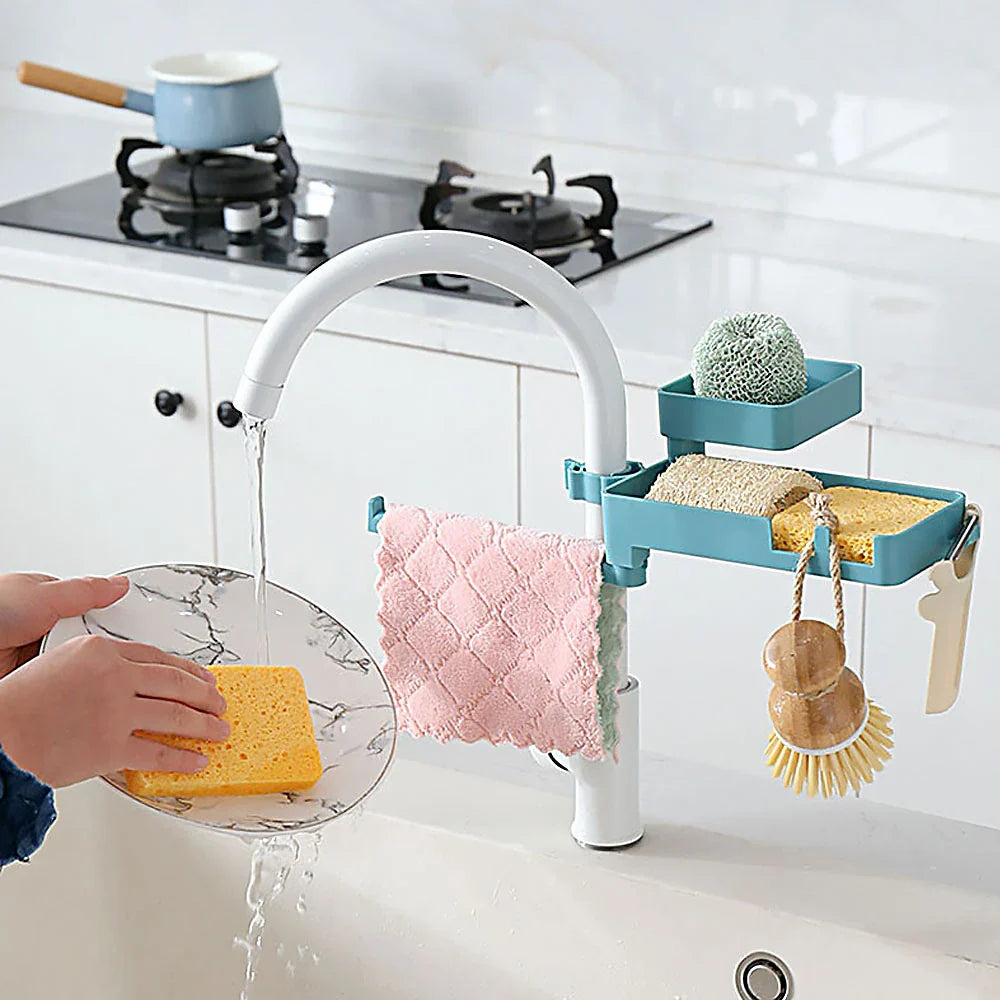 Double Floor Faucet Swivel Sponge Drain Rack