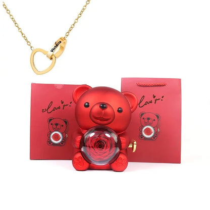 Rose Hugging Bear Gift Box With Necklace - Wholesalus