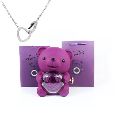 Rose Hugging Bear Gift Box With Necklace - Wholesalus