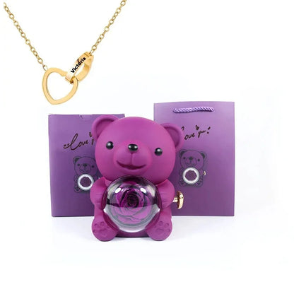 Rose Hugging Bear Gift Box With Necklace - Wholesalus