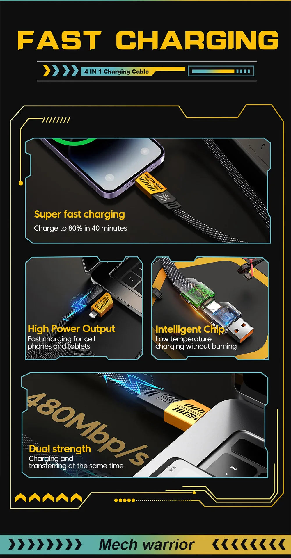 Ultra Strong 4 in 1 Fast Charge Data Cable