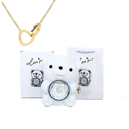 Rose Hugging Bear Gift Box With Necklace - Wholesalus