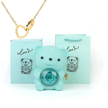 Rose Hugging Bear Gift Box With Necklace - Wholesalus