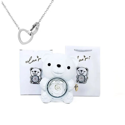 Rose Hugging Bear Gift Box With Necklace - Wholesalus