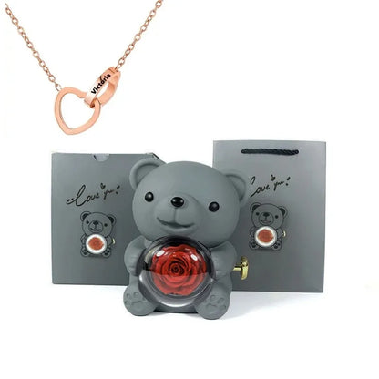 Rose Hugging Bear Gift Box With Necklace - Wholesalus
