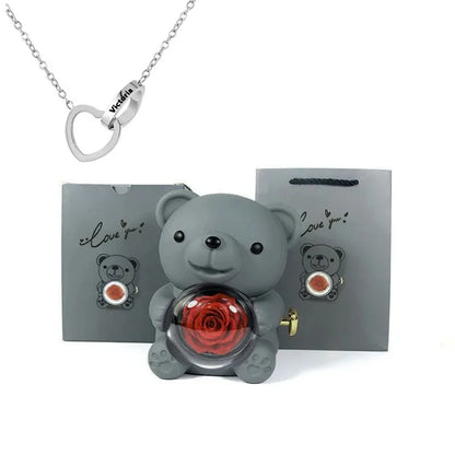 Rose Hugging Bear Gift Box With Necklace - Wholesalus