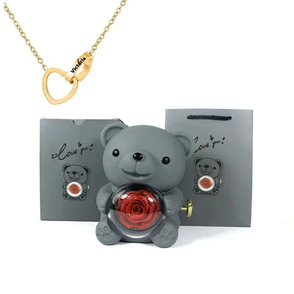 Rose Hugging Bear Gift Box With Necklace - Wholesalus