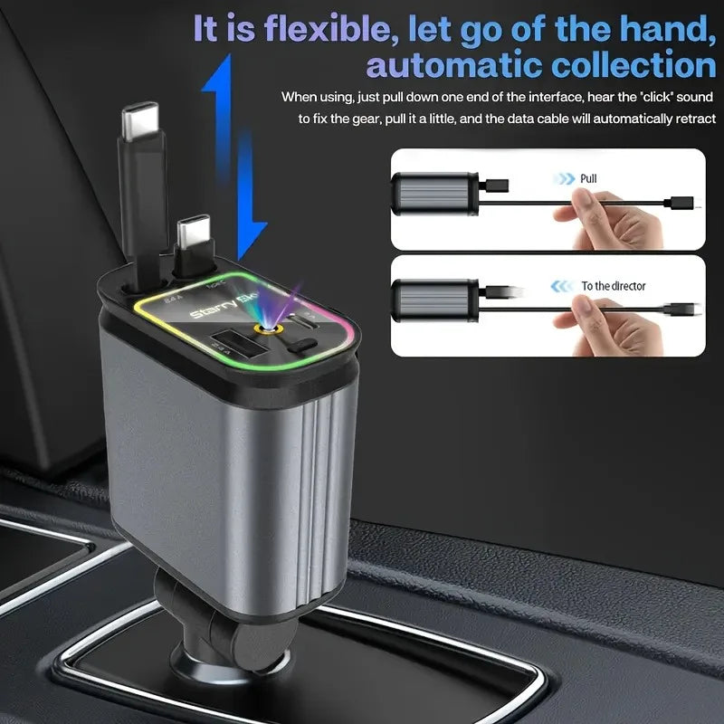 Car Retractable 4 in 1 Fast Charger With Roof Lighting - Wholesalus