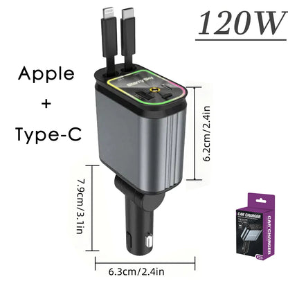 Car Retractable 4 in 1 Fast Charger With Roof Lighting - Wholesalus