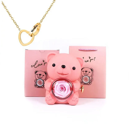 Rose Hugging Bear Gift Box With Necklace - Wholesalus