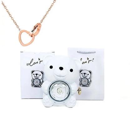 Rose Hugging Bear Gift Box With Necklace - Wholesalus