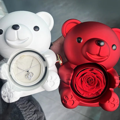 Rose Hugging Bear Gift Box With Necklace - Wholesalus