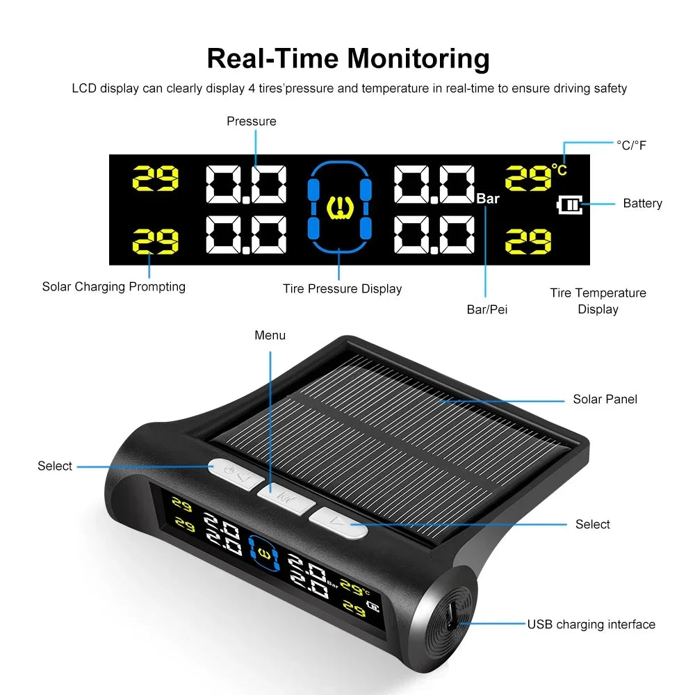 Solar Automobile Tire Pressure Monitoring Gauge