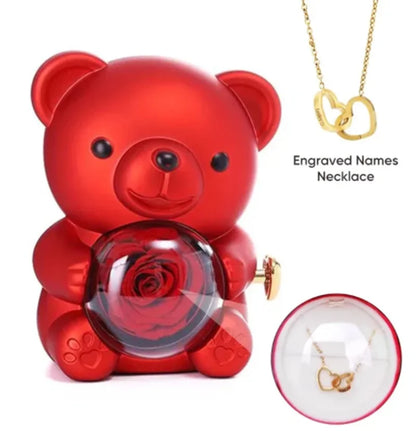 Rose Hugging Bear Gift Box With Necklace - Wholesalus