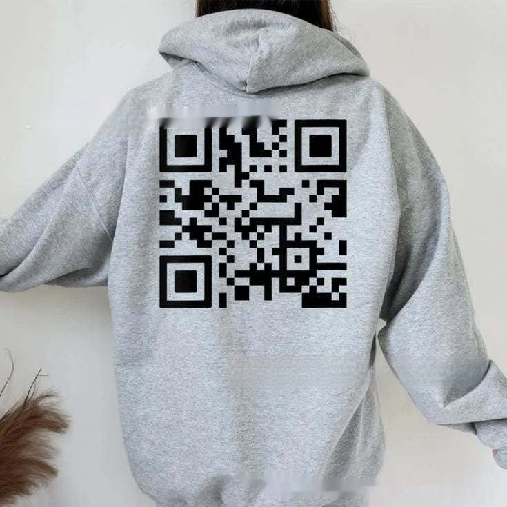 F K You QR Code Hoodie Cross-border European Code Plus Size Men's And Women's Same Fleece-lined QR Code Hoodie - Wholesalus
