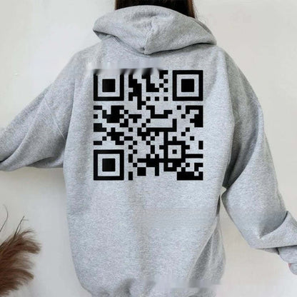 F K You QR Code Hoodie Cross-border European Code Plus Size Men's And Women's Same Fleece-lined QR Code Hoodie - Wholesalus