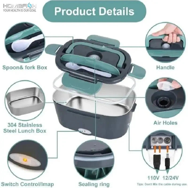 Electric Heating Stainless Steel Lunch Box - Wholesalus